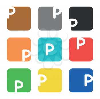 Vector logo element. The letter P is in a square shape with rounded edges and different colors.