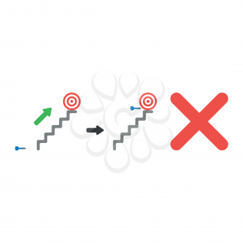 Vector illustration icon concept of bulls eye on top of stairs and dart miss the target with x mark.
