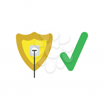 Vector illustration icon concept of guard shield with plug plugged into outlet with check mark.