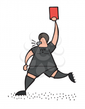 Vector illustration cartoon referee man running and showing red card.