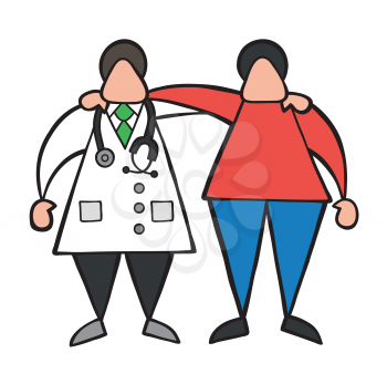 Vector illustration cartoon doctor man and patient friendly and hugging.