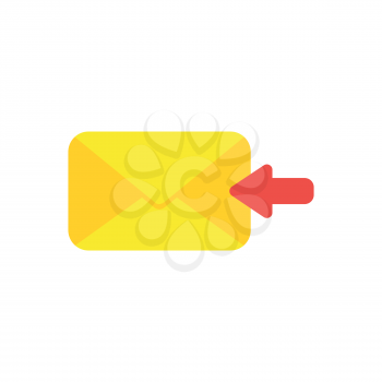 Flat design vector illustration concept of receive message or email with yellow envelope and red arrow symbol icon moving left on white background.