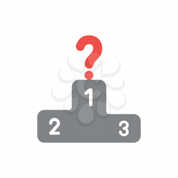 Flat design vector illustration concept of grey podium for first, second and third places and red question mark on first place