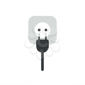 Flat design vector illustration concept of electrical plug with cable and outlet symbol icon on white background.