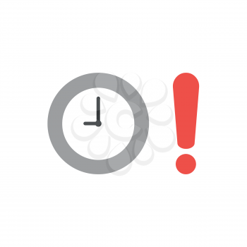 Flat design vector illustration concept of grey clock time with red exclamation mark symbol icon on white background.