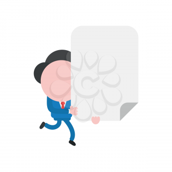 Vector illustration businessman character running and carrying blank paper.