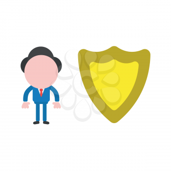 Vector illustration businessman character with guard shield.