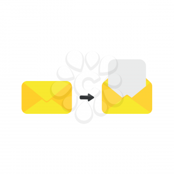 Flat design vector illustration concept of yellow closed and open envelope symbol icon with blank paper.