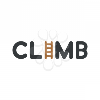 Flat design vector illustration concept of black climb word with wooden ladder symbol icon.