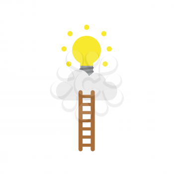 Vector illustration concept of reach yellow glowing light bulb icon on cloud with wooden ladder.