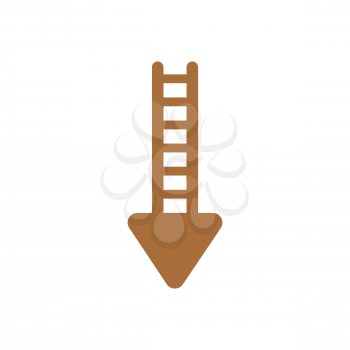 Vector illustration concept of wooden ladder icon with arrow showing down.