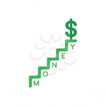 Vector illustration concept of money word in green stairs and dollar symbol at top of stairs.