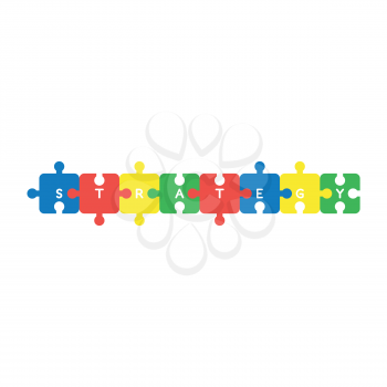 Vector illustration concept of strategy word written on eight puzzle jigsaw pieces connected.
