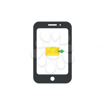 Vector illustration concept of yellow closed envelope incoming mail icon inside black smartphone.