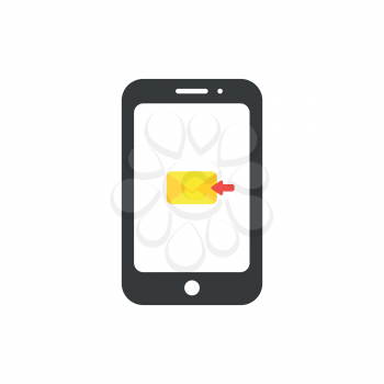 Vector illustration concept of yellow closed envelope sending mail icon inside black smartphone.