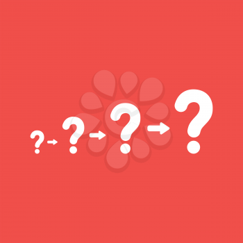Flat vector icon concept of question marks growing on red background.