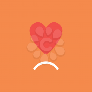 Flat vector icon concept of red heart with sulking mouth on orange background.