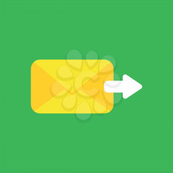 Flat vector icon concept of sent mail envelope with arrow moving right on green background.