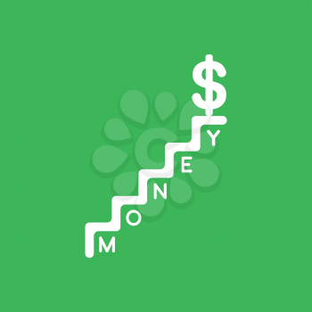Flat vector icon concept of dollar symbol on top of money stairs on green background.