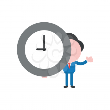 Vector illustration businessman character holding clock time.