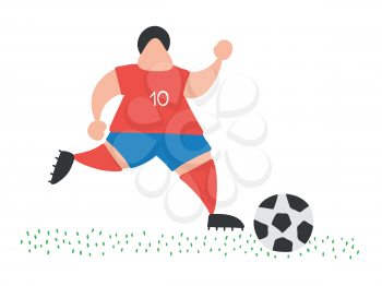 Vector illustration cartoon soccer player man running and dribble ball on pitch.