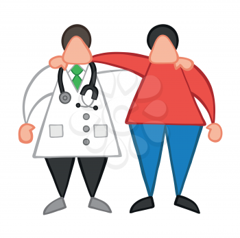 Vector illustration cartoon doctor man and patient friendly and hugging.