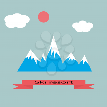 Mountain resort adventure skiing. Vector illustration.