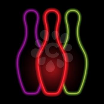 Skittles for bowling neon lights. Vector illustration .
