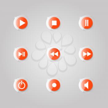 A set of glass buttons of a media player. Vector illustration .