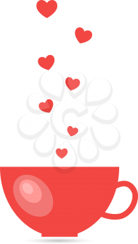 Cup of tea with hearts on a white background. Happy Valentine's day . Vector illustration .