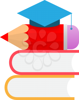 Graduation cap book and pencil on white background. The concept of education. Vector illustration .