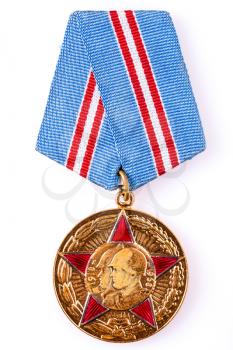 MINSK, BELARUS - FEB 06: Russian (soviet) medal for participation in the Second World War, February 06, 2014.