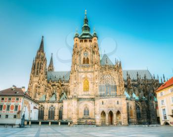 Famous St. Vitus Cathedral Prague, Czech Republic. Sunny evening