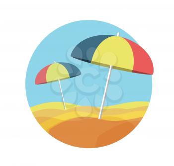 Beach umbrellas on a deserted beach icon