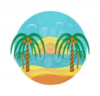 Tropical beach with palm trees. Planning a summer vacation, tourism and journey