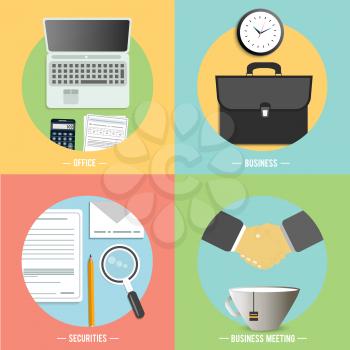 Web design objects, securities, business, office and marketing items icons.