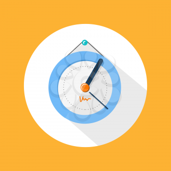 Round office clock flat design with long shadow