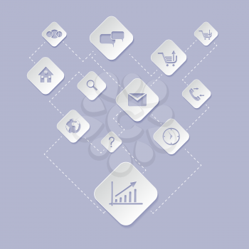 Flat design white icon set of web application for business, e commerce on grey background