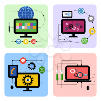 Business concept icon set for graphic design, web application, social media and optimization in flat design