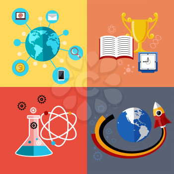 Flat design concept for education, science research, web application for e learning, learn to think