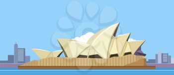 The flat design of the Australian symbol and its environs in the background of the city. Sydney Opera House