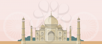 A flat picture of cultural, religious and tourist buildings in India. Taj Mahal. Can be used for web banners, marketing and promotional materials, presentation templates