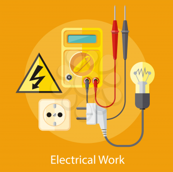 Electrical work. Socket with devices for the analysis of electrical network. Device for test. Flat icon modern design style concept 