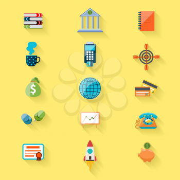 Money and bank icon set with shadow isolated on white background. Flat icon modern design style concept 
