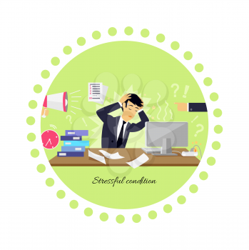 Stressful condition icon flat isolated. Stress health person, disorder and problem, businessman depression, mental attack psychological, busy and chaos illustration