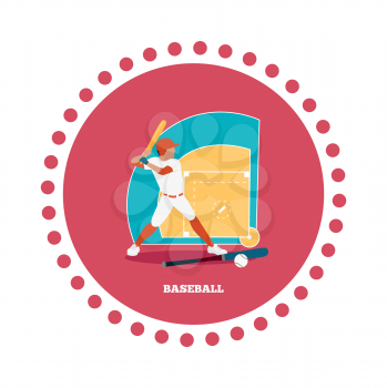 Baseball sport concept icon flat design. Ball and competition, game american, bat play, activity leisure and recreation, athletic training, championship player, tournament team, athlete illustration