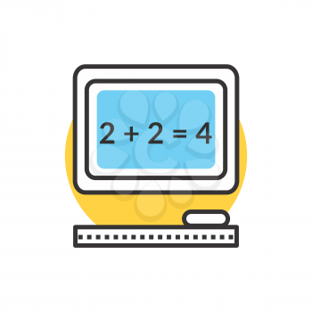 Teaching elementary mathematics with an interactive board. Text on blackboard icon. Interactive board. Mathematic task on chalkboard. Back to school concept. Simple mathematical equation