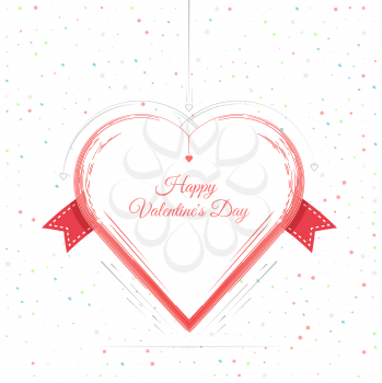 Valentines Day card lettering red heart. 14 february holiday. Heart and ribbon red frame. Happy Valentines Day card. Love story. Greeting Card Valentines Day. Red glitter card. Vector illustration