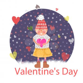 Valentines day. Girl with heart. Valentine day love, valentines day background, heart and valentine background, girl romantic with heart, young woman love, joy lady, holiday love illustration
