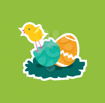 Easter chicken icon design flat. Easter and easter chicken, chicken and easter egg, egg and chicken, holiday easter and animal, hare easter, easter animal green, chicken easter with egg vector illustr